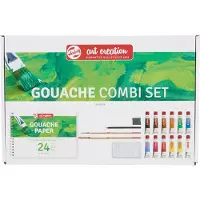Talens Art Creation Gouache set 12 kleuren 12 ml tubes plakkaatverf met penselen, papier, potlood, kneedgum en mengschaal dekkende waterverf