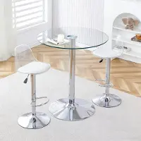 MODFU - Bartafelset Met 2 Barkrukken - Verstelbaar En Draaibaar - Modern - Voor Keuken Of Bar - Glas, Metaal En Kunststof - Transparant, Zilver