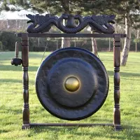 Ancient Wisdom Healing Gong in Standaard - Zwart - 80cm - Metaal & Hout - Meditatie & Yoga Gong - Handgemaakt Bali