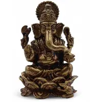 Ancient Wisdom - Decoratief beeld - Messing miniatuur god Ganesha 49 mm - spiritueel - beeldje - decoratie - Hindu - religie - figuur