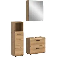 Furnilux Badcombinatie-3-delige set-met-wastafel-en-spiegelkast-artisan-oak