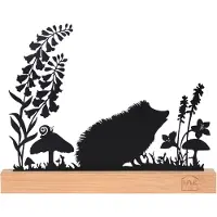 UNUS Egel silhouette herfstdecoratie metalen opsteller met bamboe voet zwart