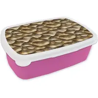 MuchoWow Broodtrommel Roze - Lunchbox Abstract - Antiek - Goud - Brooddoos 18x12x6 cm - Brood lunch box - Broodtrommels voor kinderen en volwassenen