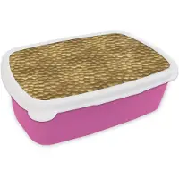 MuchoWow Broodtrommel Roze - Lunchbox Metaal - Dynamisch - Goud - Brooddoos 18x12x6 cm - Brood lunch box - Broodtrommels voor kinderen en volwassenen