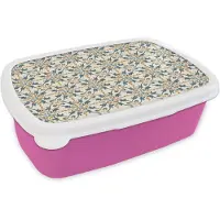 MuchoWow Broodtrommel Roze - Lunchbox Patroon - Klassiek - Kleurrijk - Brooddoos 18x12x6 cm - Brood lunch box - Broodtrommels voor kinderen en volwassenen