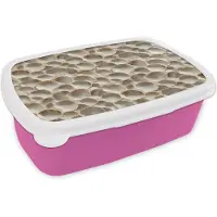 MuchoWow Broodtrommel Roze - Lunchbox Schelpen - Waaiervorm - Wit - Brooddoos 18x12x6 cm - Brood lunch box - Broodtrommels voor kinderen en volwassenen