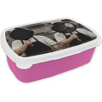 MuchoWow Broodtrommel Roze - Lunchbox Koks - Koekenpannen - Keuken - Brooddoos 18x12x6 cm - Brood lunch box - Broodtrommels voor kinderen en volwassenen