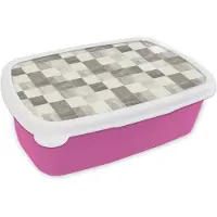 MuchoWow Broodtrommel Roze - Lunchbox Patroon - Dambord - Houtnerf - Brooddoos 18x12x6 cm - Brood lunch box - Broodtrommels voor kinderen en volwassenen
