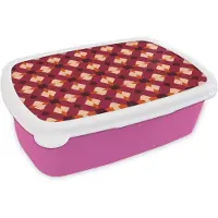 MuchoWow Broodtrommel Roze - Lunchbox Retro - Patroon - Kleurrijk - Brooddoos 18x12x6 cm - Brood lunch box - Broodtrommels voor kinderen en volwassenen