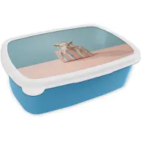 MuchoWow Broodtrommel Blauw - Lunchbox Geitje - Tas - Pasteltinten - Strikjes - Brooddoos 18x12x6 cm - Brood lunch box - Broodtrommels voor kinderen en volwassenen