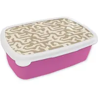 MuchoWow Broodtrommel Roze - Lunchbox Modern - Abstract - Beige - Brooddoos 18x12x6 cm - Brood lunch box - Broodtrommels voor kinderen en volwassenen