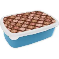MuchoWow Broodtrommel Blauw - Lunchbox Geometrisch - Bloemen - Kleurrijk - Brooddoos 18x12x6 cm - Brood lunch box - Broodtrommels voor kinderen en volwassenen