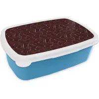 MuchoWow Broodtrommel Blauw - Lunchbox Mozaïek - Tegel - Bordeauxrood - Brooddoos 18x12x6 cm - Brood lunch box - Broodtrommels voor kinderen en volwassenen