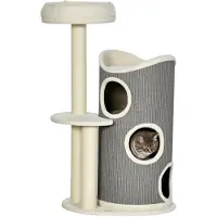 PawHut Paws kattenboom met kattenbed en krabpaal voor katten, 60 cm x 44,5 cm x 109 cm, grijs+ naturel + wit
