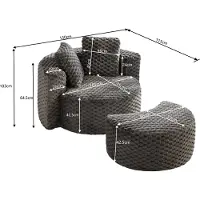 STILVORA Fauteuil 130 x 115 x 103 cm - Met Hocker En Rond Design - Voor Woonkamer En Slaapkamer - Stof - Donkergrijs