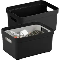 Sunware Opbergboxen Sigma - kunststof - zwart - 2x box met inhoud - 5 liter - 25 x 18 x 12 cm - opslag manden - bakken