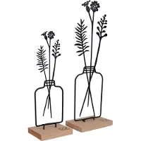 UNUS Bloemenvaas 2-delig zwart lente zomer decoratie met bamboevoe