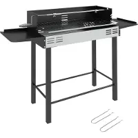 Outsunny Houtskoolbarbecue met Draaispit - Houtskool BBQ - Barbecue voor Tuin en Camping - RVS - Zwart