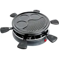 ROYAL SWISS Raclette Grill 6 Personen – 800W – 6 Pannetjes – Antiaanbak – Rond Model – Multifunctionele Tafelgrill – BBQ & Eierplaat – Familie Set