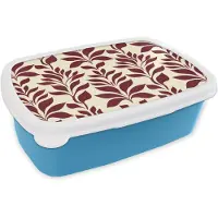 MuchoWow Broodtrommel Blauw - Lunchbox Abstract - Bladeren - Burgundy - Brooddoos 18x12x6 cm - Brood lunch box - Broodtrommels voor kinderen en volwassenen