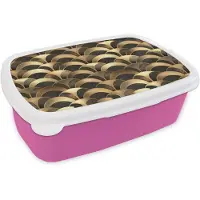 MuchoWow Broodtrommel Roze - Lunchbox Schubben - Structuur - Goud - Brooddoos 18x12x6 cm - Brood lunch box - Broodtrommels voor kinderen en volwassenen