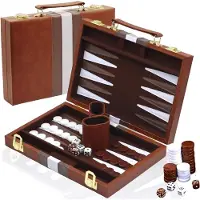 DNA Backgammon - Backgammon Koffer - Backgammon Reiseditie - Backgammon Hout - Bruin - 29cm x 20cm x 1cm