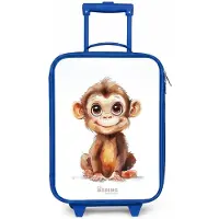NoBoringSuitcases.com - Kinderkoffer blauw - Kindertrolley jongen - Baby aap - Koffer kind lichtgewicht - Reiskoffer trolley voor kinderen - Koffertje met lichtgevende wieltjes - Rolkoffer
