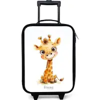 NoBoringSuitcases.com - Kinderkoffer jongen - Kindertrolley meisje - Baby giraffe - Koffer kind lichtgewicht - Reiskoffer trolley voor kinderen - Koffertje met lichtgevende wieltjes - Rolkoffer zwart