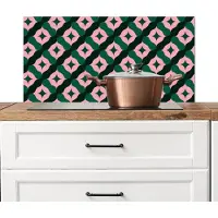 KitchenYeah Spatscherm keuken 80x40 cm - Kookplaat achterwand Groen - Roze - Retro - Sterren - Muurbeschermer - Spatwand fornuis - Hoogwaardig aluminium