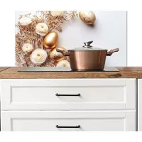KitchenYeah Spatscherm keuken 80x40 cm - Kookplaat achterwand Rozen - Eieren - Droogbloemen - Goud - Muurbeschermer - Spatwand fornuis - Hoogwaardig aluminium