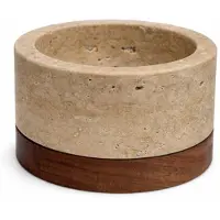 Mooisa Travertine kaarshouder S Ø9,5x4cm incl. hout plateau -
