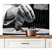 KitchenYeah Spatscherm keuken 120x80 cm - Kookplaat achterwand Chef - Garnering - Gerecht - Muurbeschermer - Spatwand fornuis - Hoogwaardig aluminium