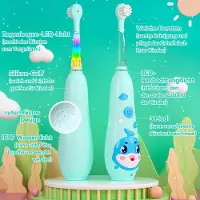 Seago elektrische tandenborstel kind met LED-verlichting Magnetische Oplaadfunctie - Blauw - 8 Vervangbare Borstels - 2-Minuten Timer - Geschikt voor Peuters 0-6 Jaar