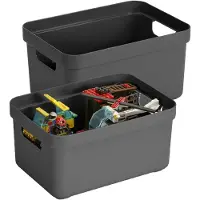Sunware Opbergboxen Sigma - kunststof - antraciet - 2x box met inhoud - 5 liter - 25 x 18 x 12 cm - opslag manden - bakken