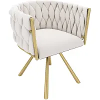 Merax Draaibare Eetkamerstoel – Fluwelen Stoel met Armleuningen & 360° Draaifunctie – Luxe Design met Metalen Poten – Beige