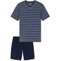 Schiesser Pyjama kort ' Casual Nightwear ' blauw / donkerblauw / grijs / oranje
