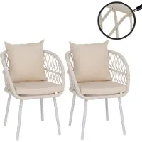 Mendler Set van 2 tuinstoelen -Q38, tuinstoel met armleuningen, aluminium vlechtwerk Rope ~ frame lichtgrijs, bekleding crèmekleurig