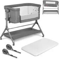 Lionelo Leonie Plus - Co-Sleeper 3 in 1 Wieg en Babybed – Kinderbed tot 9 kg – Hoogteverstelling in 6 Niveaus – Schommelfunctie – T25 Matras – Opbergmand – Wielen – Afneembare Hoezen