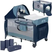 Lionelo Sven Plus 2in1 Meegroeibed & Campingbedje - 127x60 cm - Tot 15 kg - Co-Sleeper - Reisbed met Commode, Organizer, Klamboe en Interactief Speelgoed