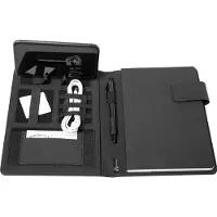 Stop Ocean Plastic Schrijfmap BELIZE RPET, DIN A5, multifunctionele banden, 1 vak, pennenlus, houder voor mobiele telefoon/tablet, 1 schrijfblok, magnetische sluiting, RPET, antraciet