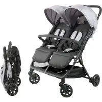 Bambisol - DS209 GRIJS ZWART - Dubbele kinderwagen naast elkaar | Voor tweelingen vanaf de geboor...