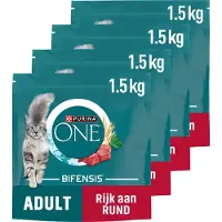 Purina One 4x Kattenvoer Droog Adult Rund - Volkoren Granen 1,5 Kg