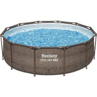 Bestway Steel Pro Max Rattan Ø 366x100 Cm Steel Round Frame Above Ground Pool Blauw 9150 Liters