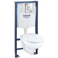 GROHE Solido - Complete toiletset, wandcloset + Bau Ceramic toiletzitting met SoftClose, Sail bedieningsplaat, chroom 39499000