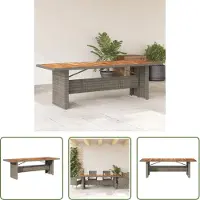 The Living Store Buitentafel - Tuin Tafel - Tuintafel met acaciahouten blad 240x90x75 cm poly rattan grijs - Acacia Hout - Poly Rattan - Grijze Tafel