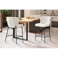 Lisa Barstoel/Barkruk/Counterstoel '' in Bouclé stof Ecru kleur - H 96 x B 51 x D 56 cm - Set van 2