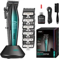 VGR Draadloze Tondeuse voor Mannen – V-270 – Haartrimmer & Baardtrimmer – 9000 RPM Motor – Keramische Messen – LED Display – 6 Opzetkammen