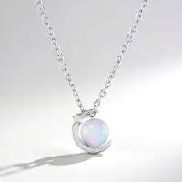Cavill - Zilveren halsketting 925 Sterling zilver platina geplateerd - Welo opaal 0 451 ct - Maan en ster hanger - Elegante damesketting 45 72 cm
