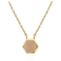 Cavill - Zilveren Halsketting met 1,15 ct Perzik Maansteen - 925 Sterling Zilver Verguld - Hexagon Dambord Slijping - Modern & Elegant Sieraad