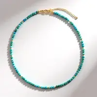 Cavill - Zilveren Halsketting - 925 Sterling Zilver Verguld - Natuurlijke Turkoois Kralen 31 ct - Verstelbare Damesketting - Elegante Ronde Turkoois